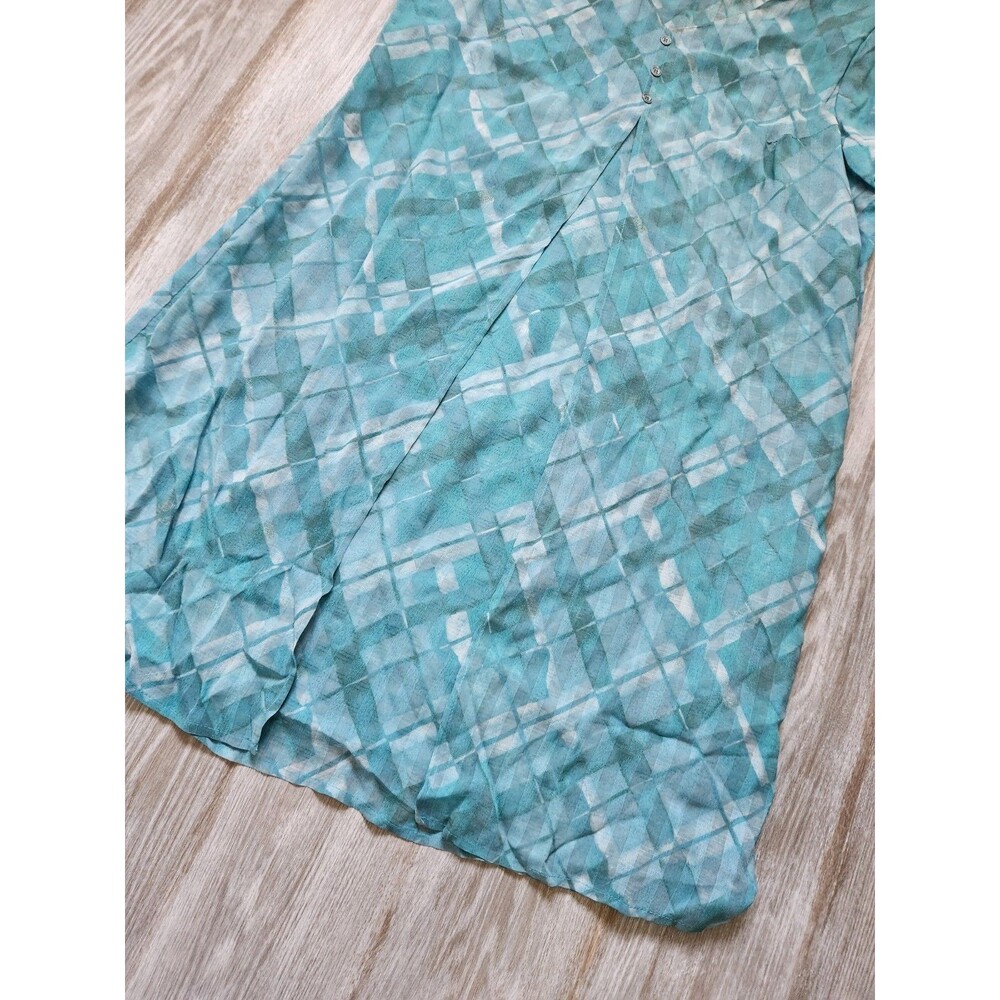 VTG Carole Little Petite Dress 14 Teal Abstract Print Short Sleeve Midi USA EUC - Picture 3 of 11
